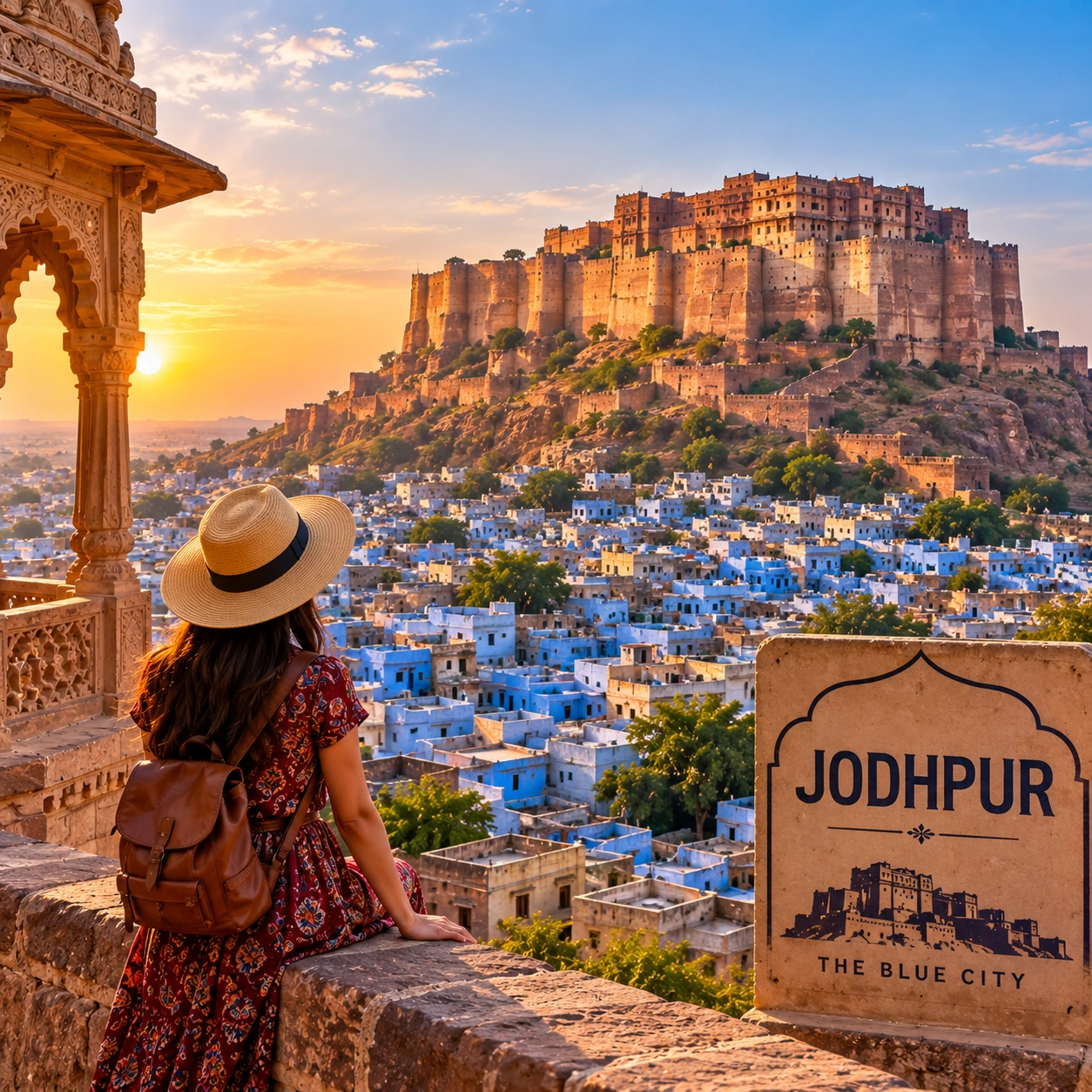 Blue city architecture and fort landscape